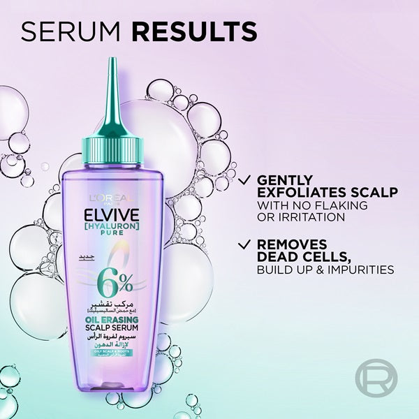 L'Oreal Paris - Elvive Hyaluron Pure Oil Erasing Scalp Serum with Salicylic Acid, for Oily Roots and Dehydrated Lengths
