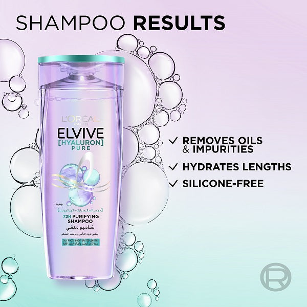 L'Oreal Paris - Elvive Hyaluron Pure Purifying Shampoo for Oily Roots And Dehydrated Lengths