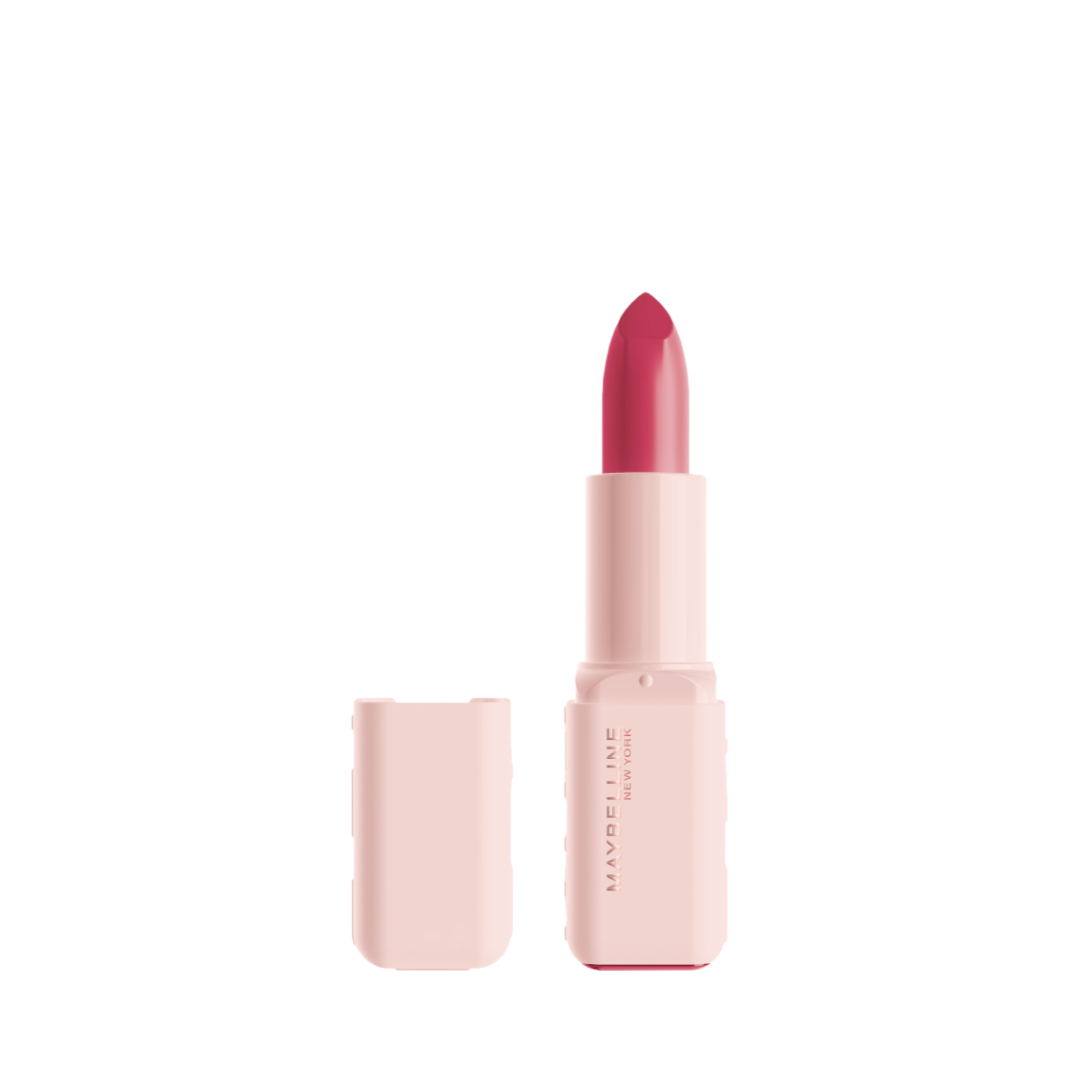 Pink lipstick with case on a white background