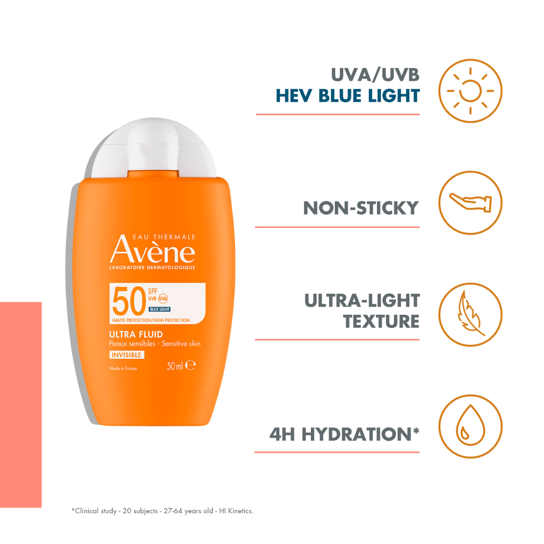 Buy 1 Get 1 Avène Ultra Fluid Invisible SPF50+ Sunscreen 50ml - Ultra Light texture