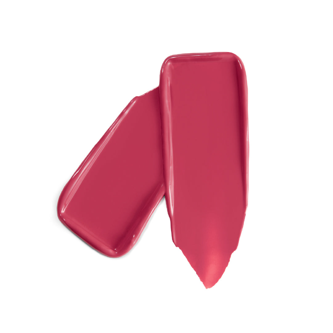 Two swatches of brown lipstick on a white background