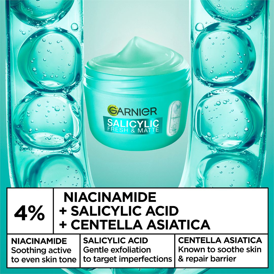 Salicylic Fresh & Matte Cream - Hydration, 48H Oil Free - 5% [Niacinamide + Salicylic Acid + Centella Asiatica] - Cruelty Free International & Vegan - 85ml