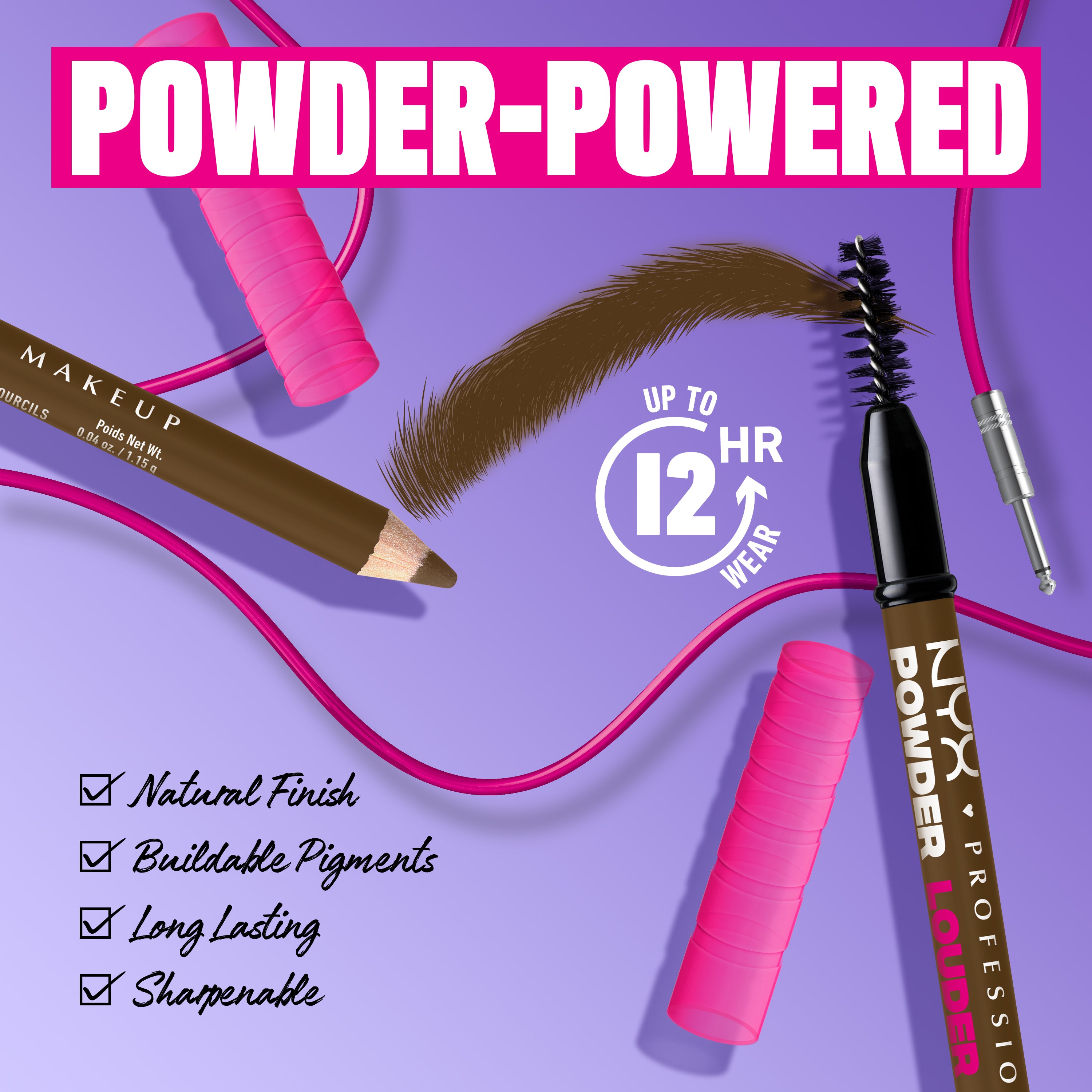 Powder Louder, Brow Pencil, 12Hr Wear, Buildable Micro-Fibers