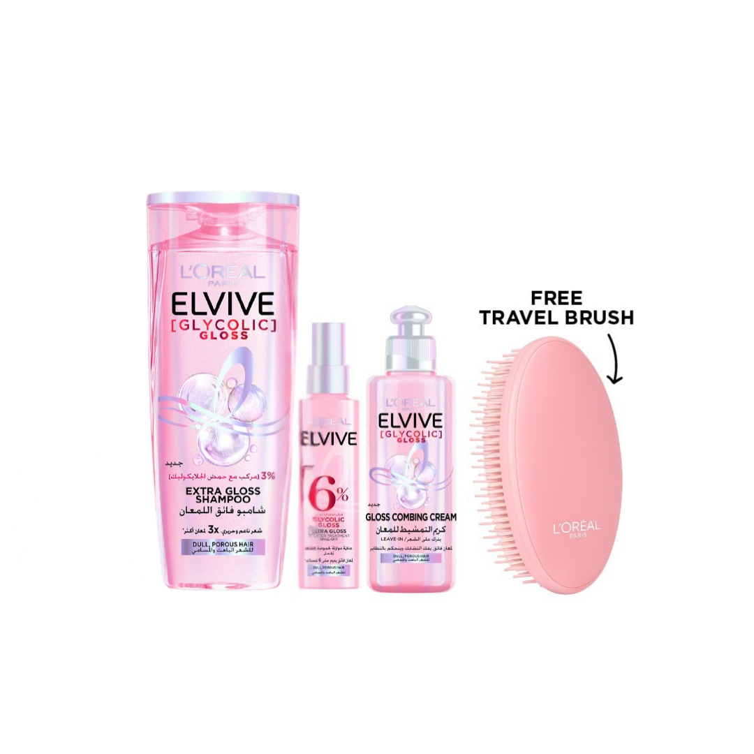 Glycolic Gloss Shampoo + Acidifier + Leave-in + FREE Travel Brush At 20% OFF
