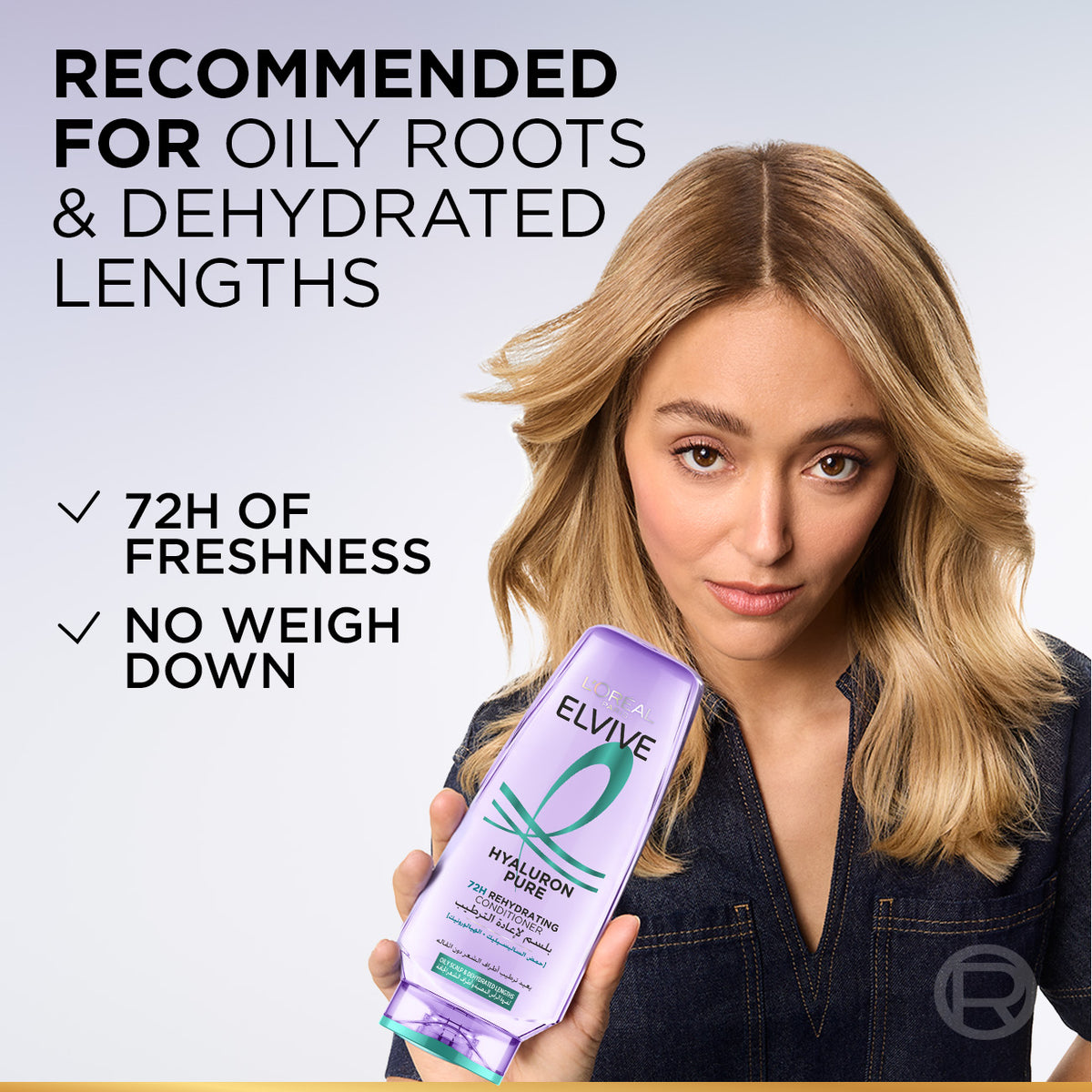 Elvive Hyaluron Pure 72h Rehydrating Conditioner for Oily Scalp & Dehydrated Lengths