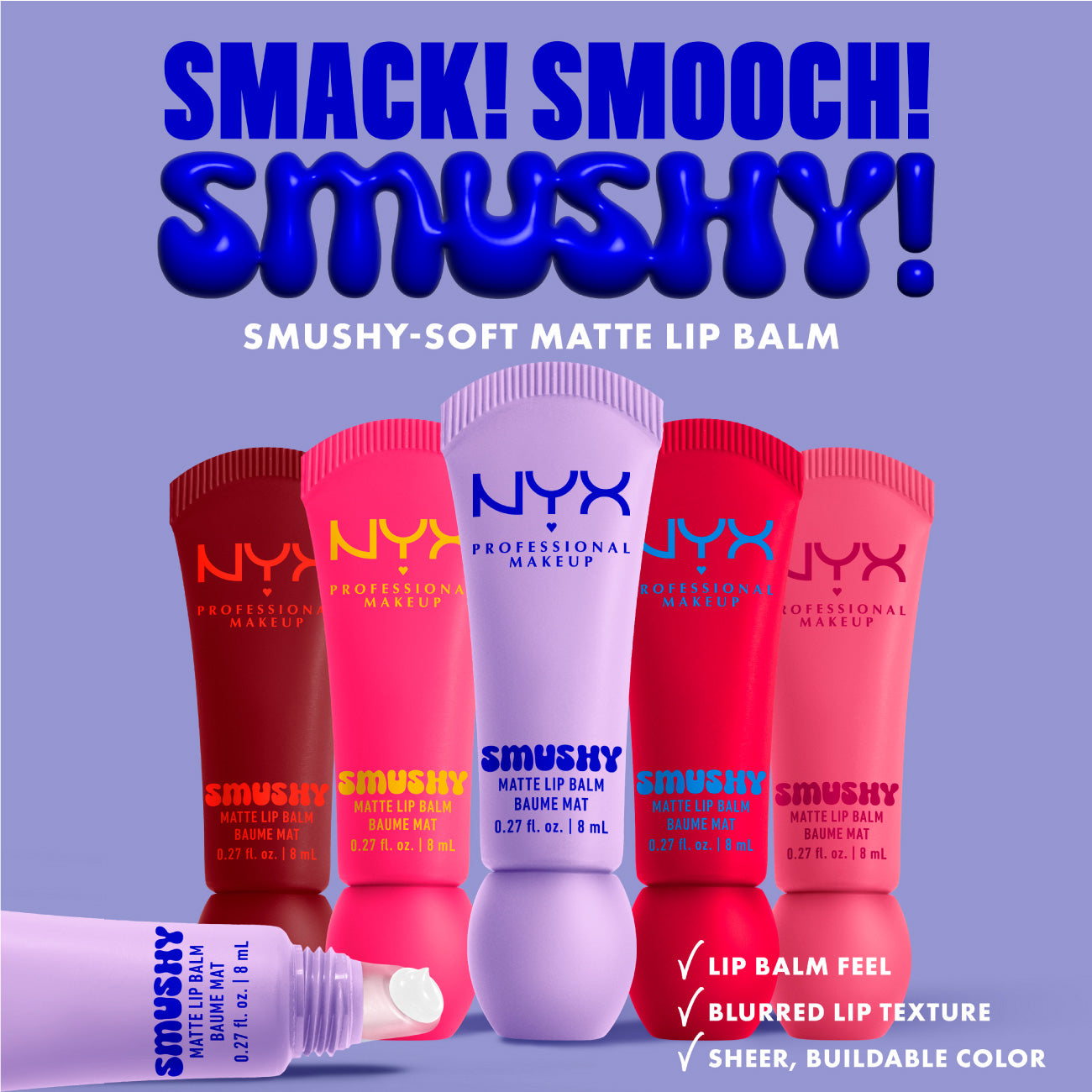 Smushy Matte Lip Balm, Soft Diffused Color, Matte Finish