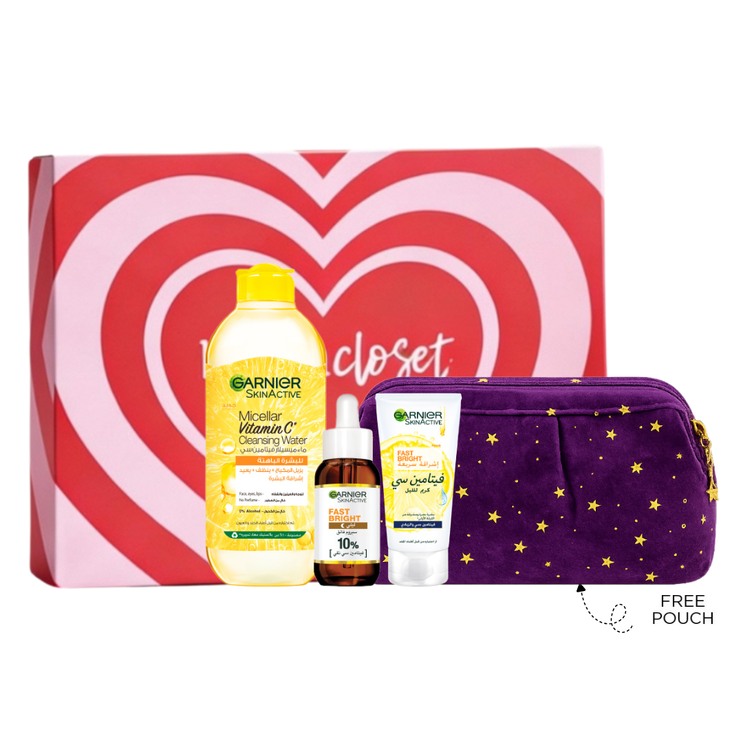 Vitamin C Micellar Water 400 ML + Skin Active Fast Bright Night Cream 50 ML + Fast Bright 10% Pure Vitamin C 30ML + FREE Dark Purple Ramadan Pouch At 25% OFF