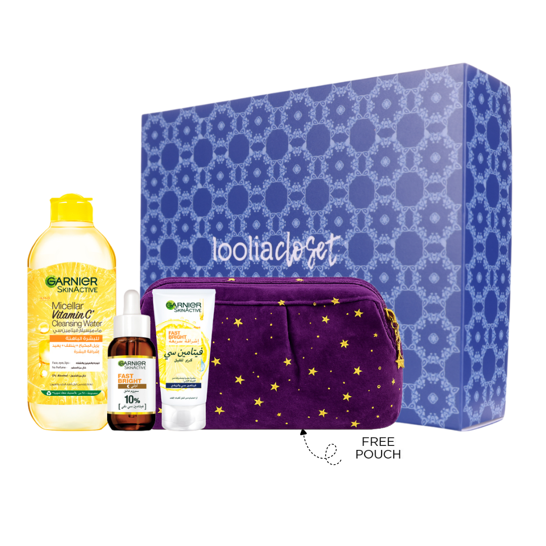 Vitamin C Micellar Water 400 ML + Skin Active Fast Bright Night Cream 50 ML + Fast Bright 10% Pure Vitamin C 30ML + FREE Dark Purple Ramadan Pouch At 25% OFF