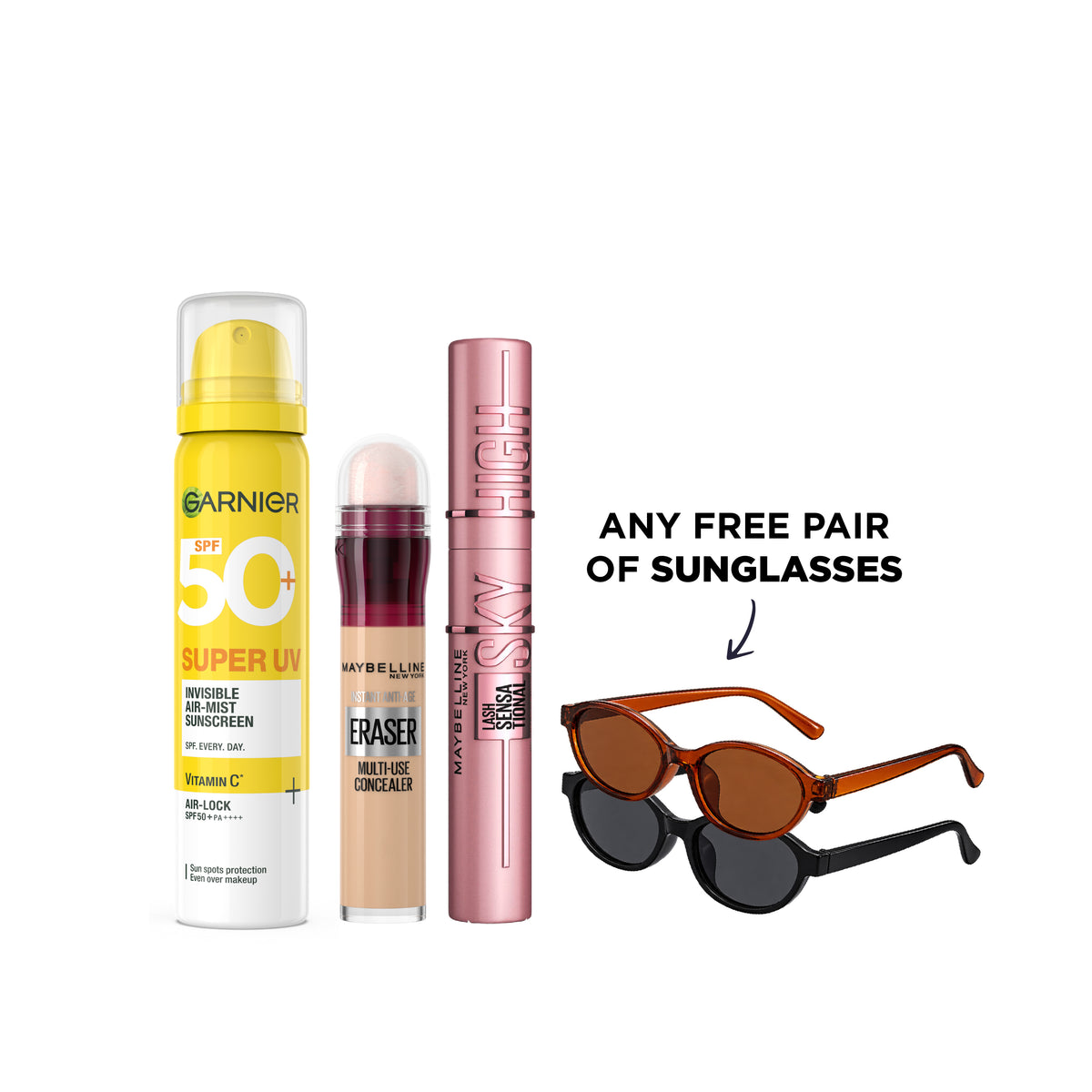 Super UV Mist + Instant Age Rewind Concealer + Sky High Mascara + FREE Pair Of Sunglasses At 20% OFF