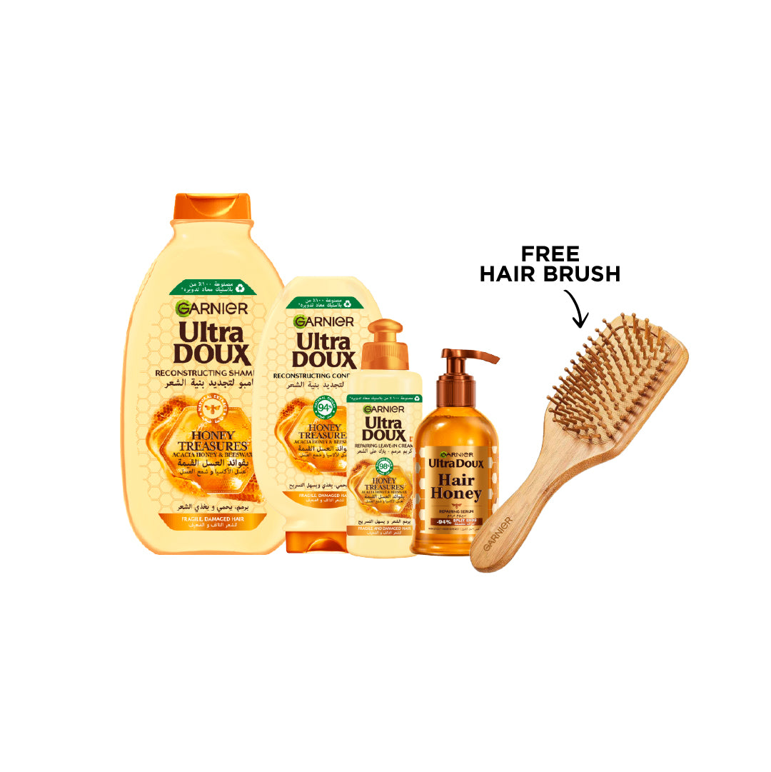 Honey Treasures Shampoo + Conditioner + Leave in + Serum + FREE Brush At 15% OFF