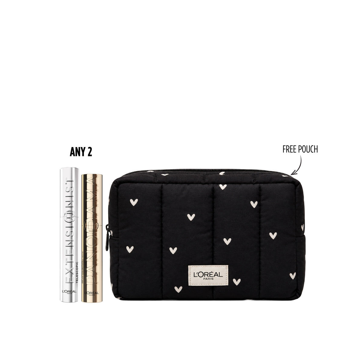 Mix & Match - 2 Mascaras + FREE Black Heart Pouch At 25% OFF