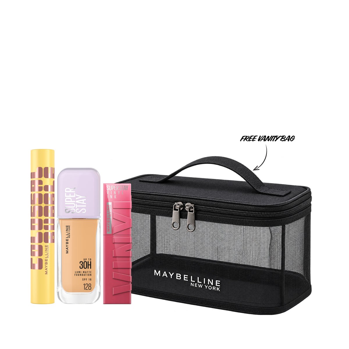 Colossal Bubble Mascara + Foundation + Lipstick + FREE Vanity Bag At 30% OFF