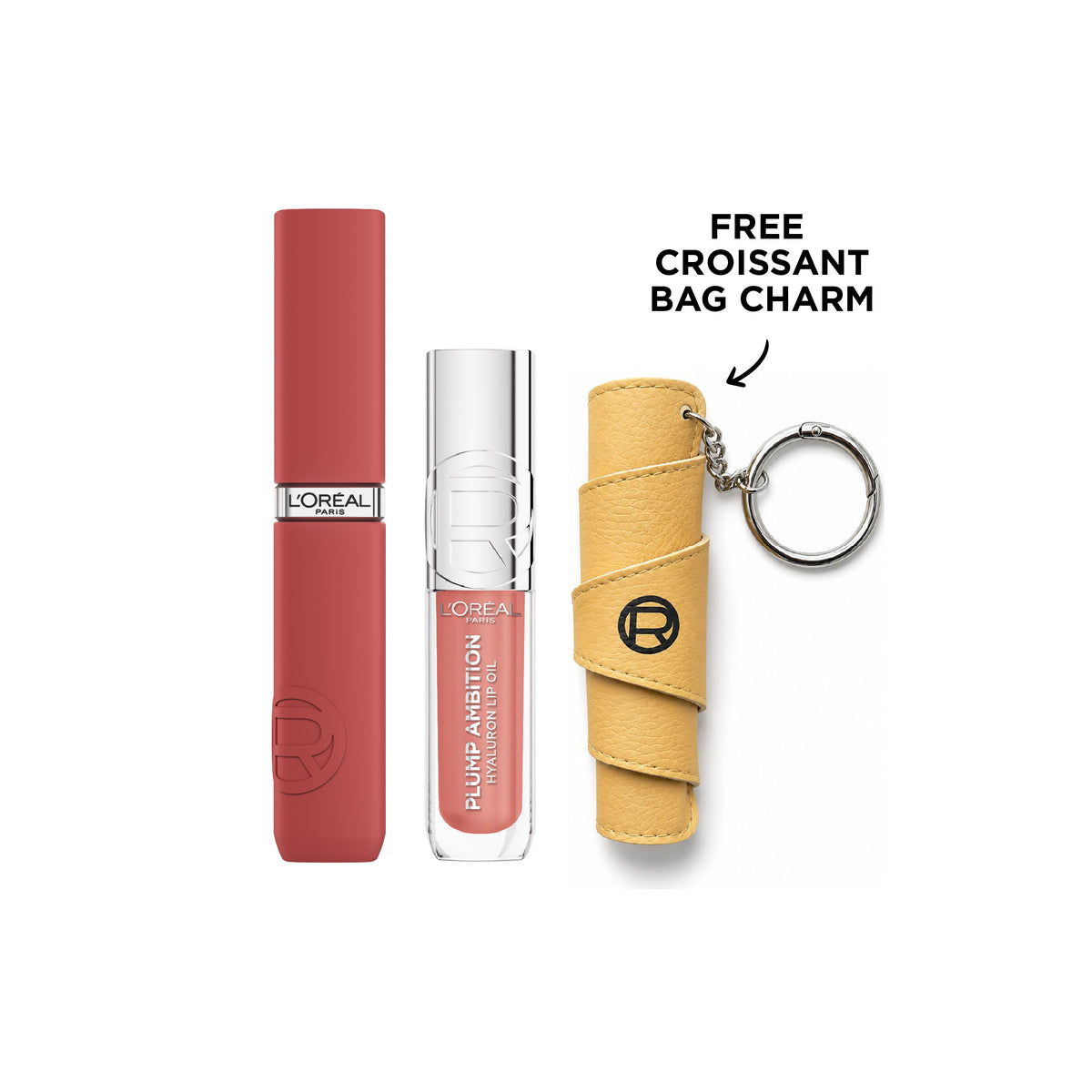Matte Resistance Liquid Lipstick + Plump Ambition Hyaluron Lip Oil + FREE Croissant Bag Charm At 20% OFF