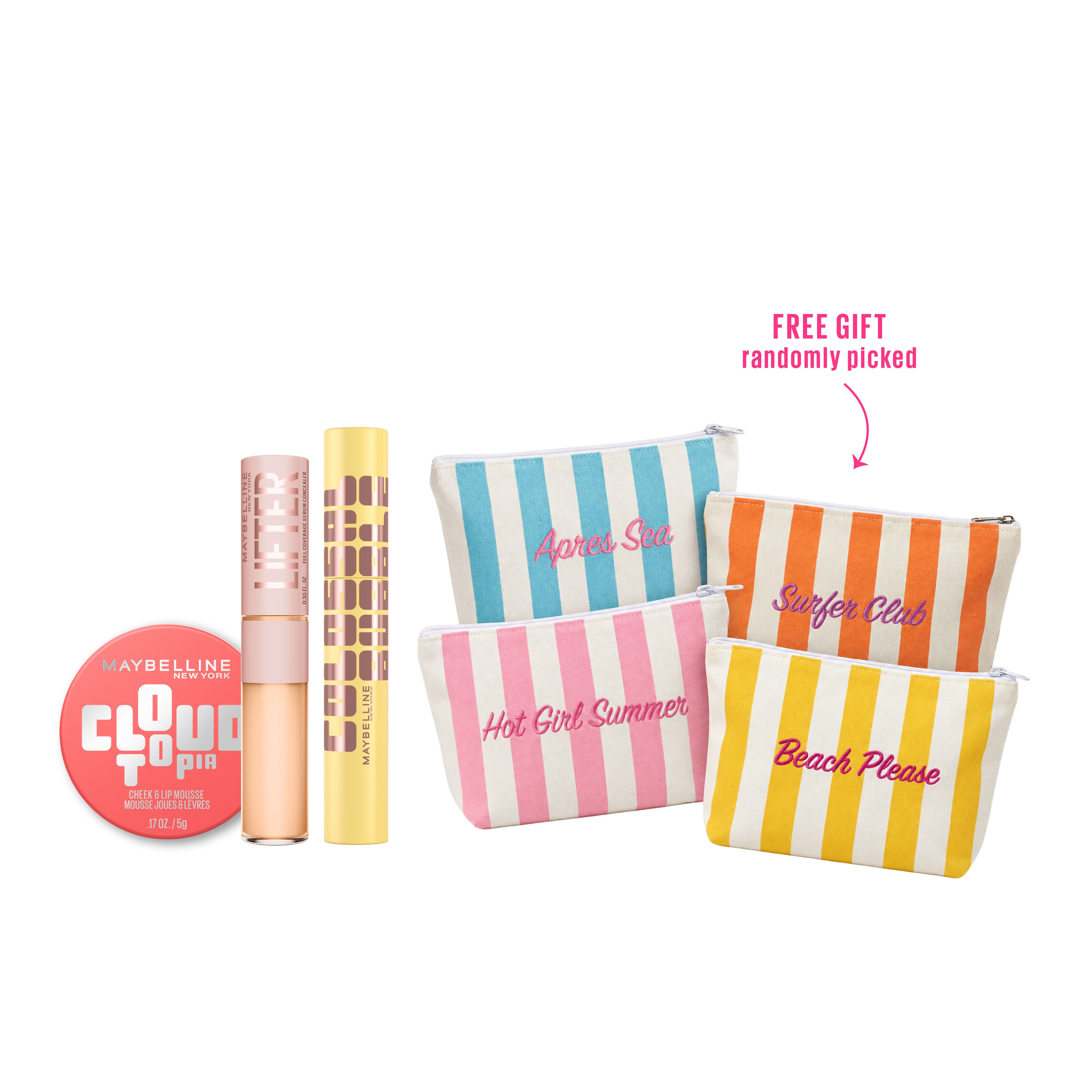 Cloudtopia Blush + Lifter Serum Concealer + Colossal Bubble Washable Mascara + FREE Pouch