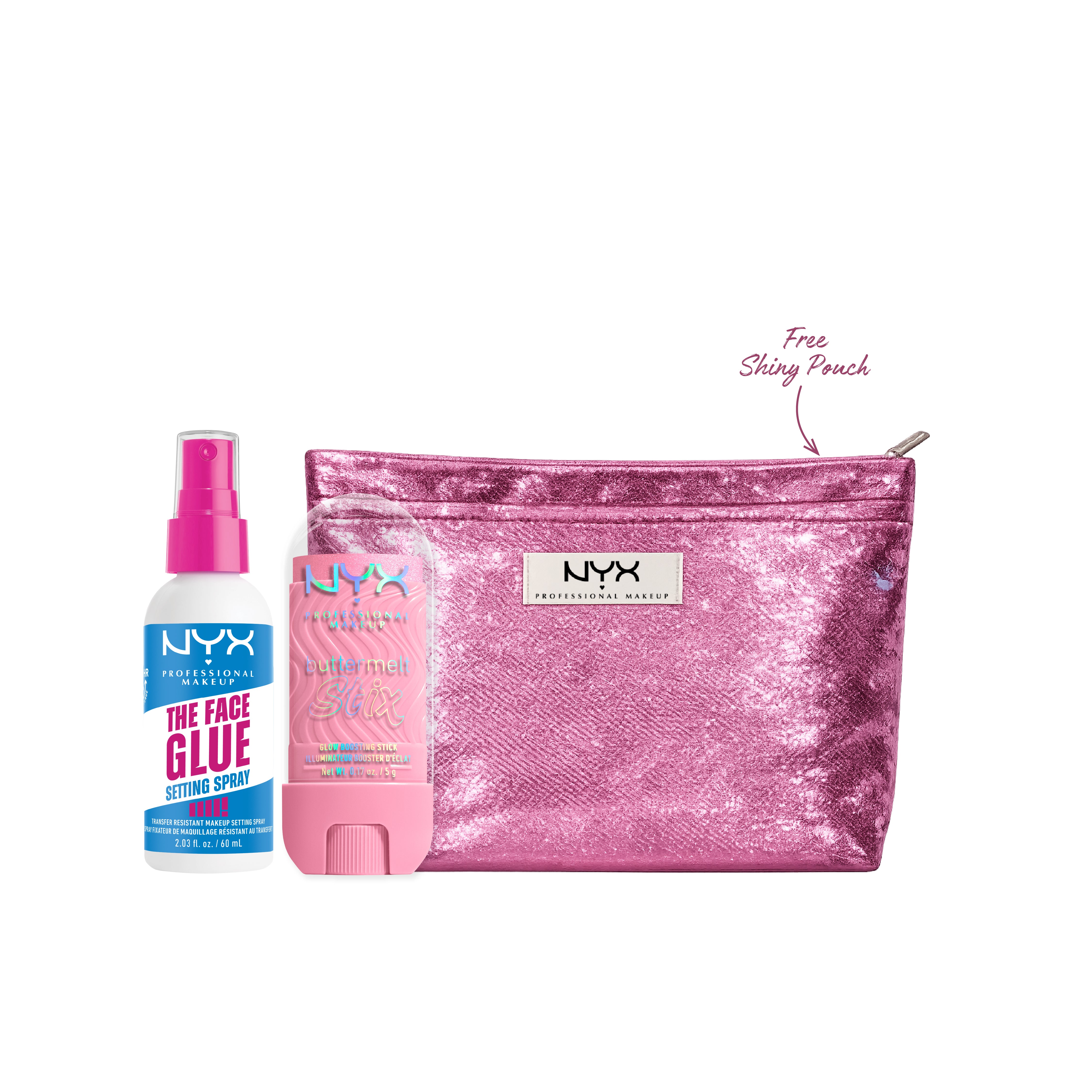 Buttermelt Glow Boosting Highlighter Stix + Face Glue Setting Spray + FREE Shiny Pouch