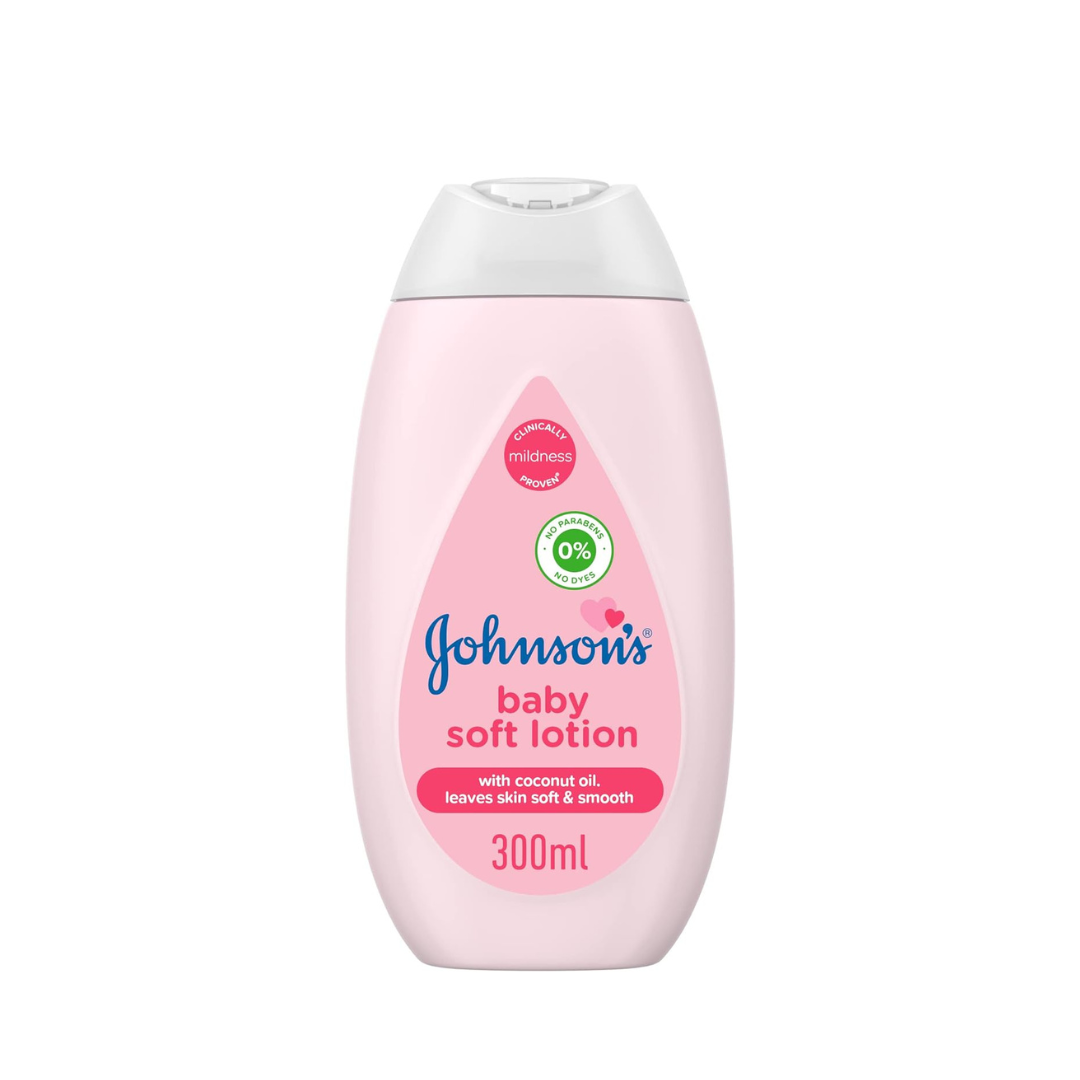 Johnson’s Baby Soft Lotion 300ml with coconut oil for 24-hour hydration and soft smooth baby skin care