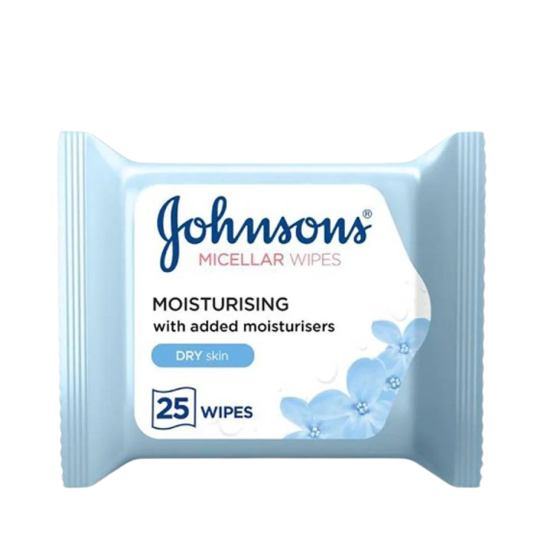 Johnson’s Micellar Facial Wipes Moisturizing Dry Skin 25s blue pack gentle cleansing wipes for daily skincare