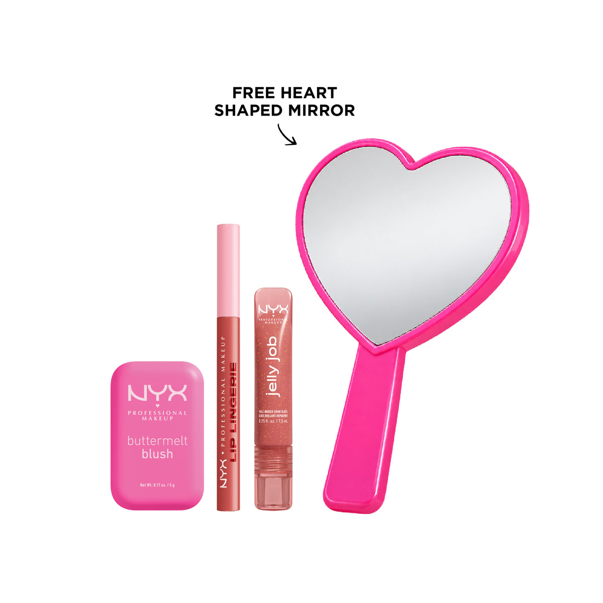 Buttermelt Blush + Lip Lingerie + Jelly Job Gloss + FREE Heart Shaped Mirror At 25% OFF