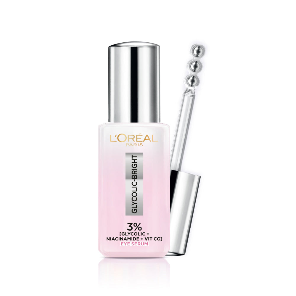 L'Oréal Paris Glycolic [3% Glycolic Acid  + Vitamin CG + Niacinamide] Eye Serum For Dark ircles, Brighten Eyes