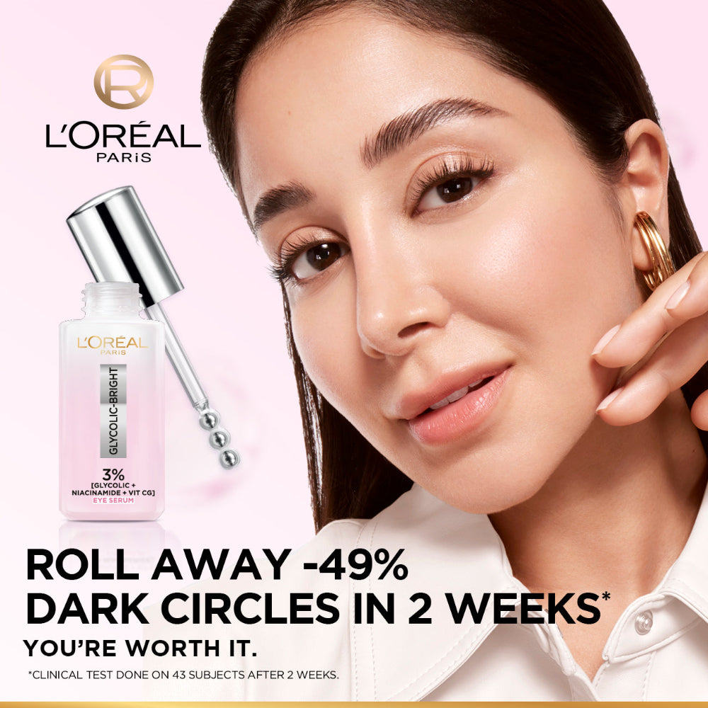 L'Oréal Paris Glycolic [3% Glycolic Acid  + Vitamin CG + Niacinamide] Eye Serum For Dark ircles, Brighten Eyes