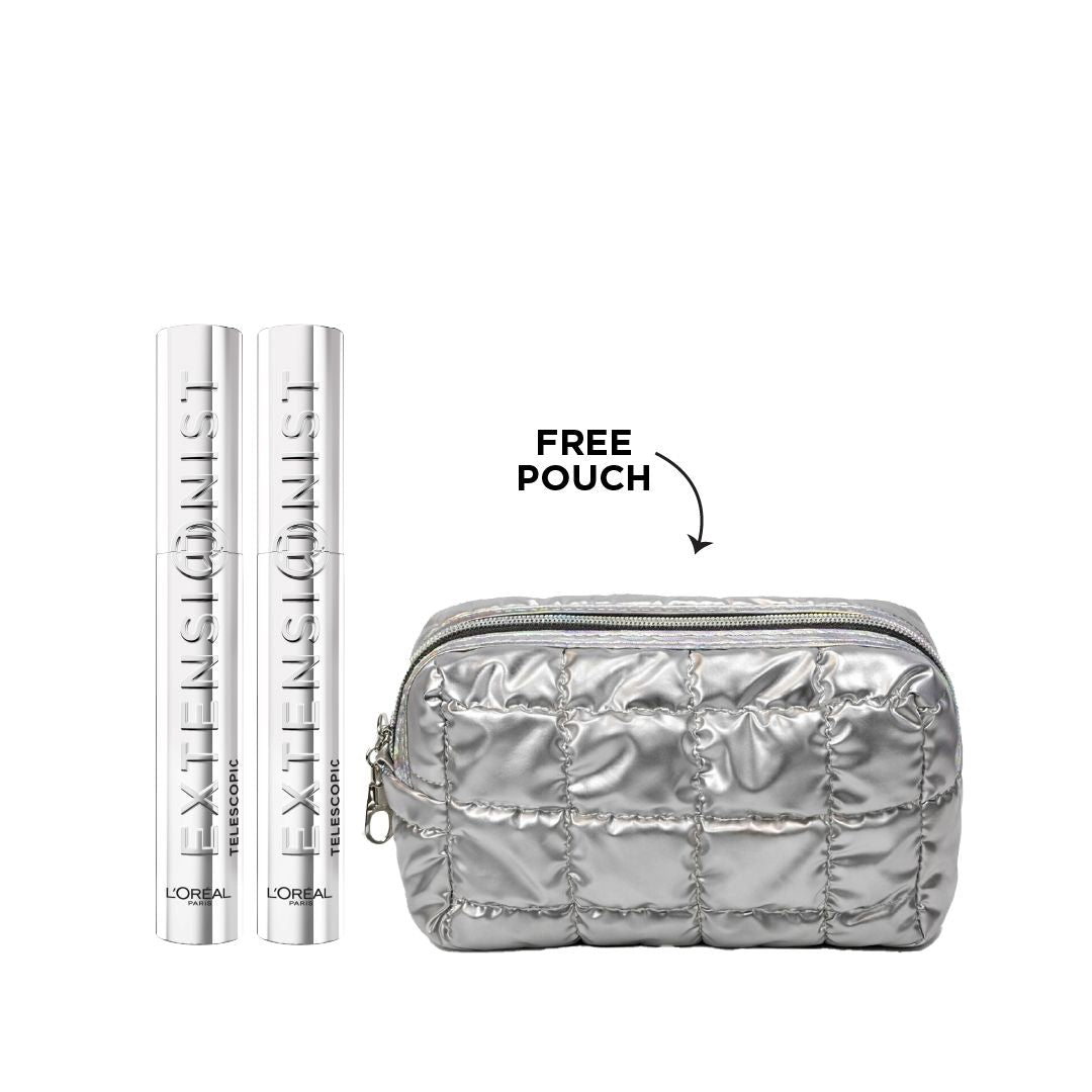 L’Oréal Telescopic Extensionist mascara 2x bundle 24h length volume with free silver pouch