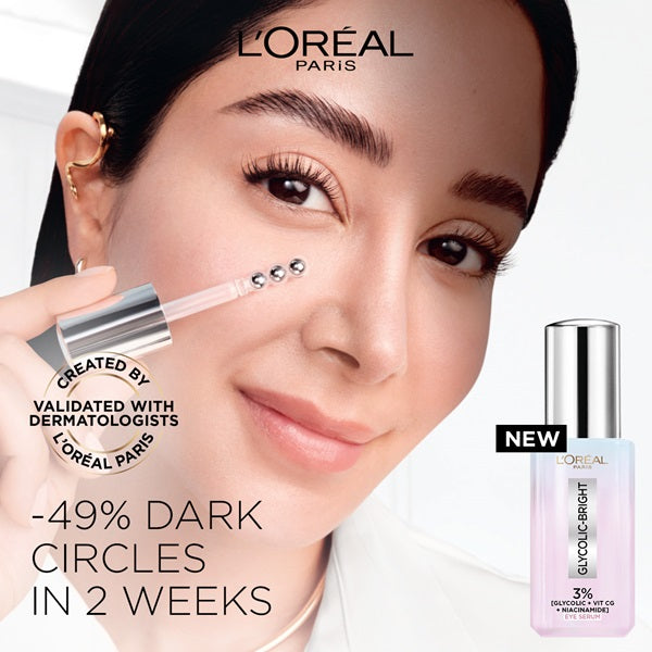 L'Oreal Paris - Glycolic [3% Glycolic Acid  + Vitamin CG + Niacinamide] Eye Serum For Dark Circles, Brighten Eyes 20