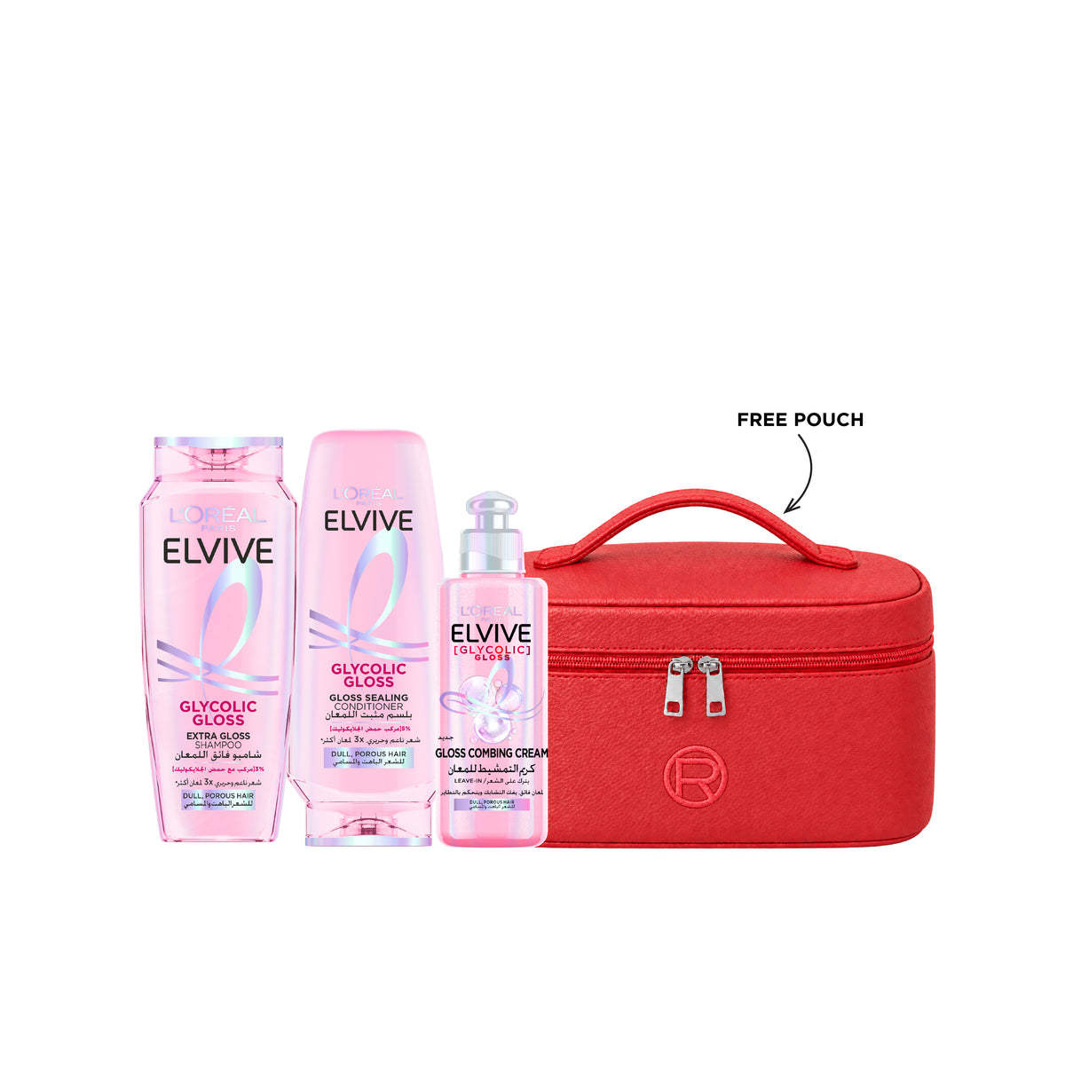 Elvive Glycolic Gloss Shampoo + Conditioner + Leave-in + FREE Pouch At 15% OFF