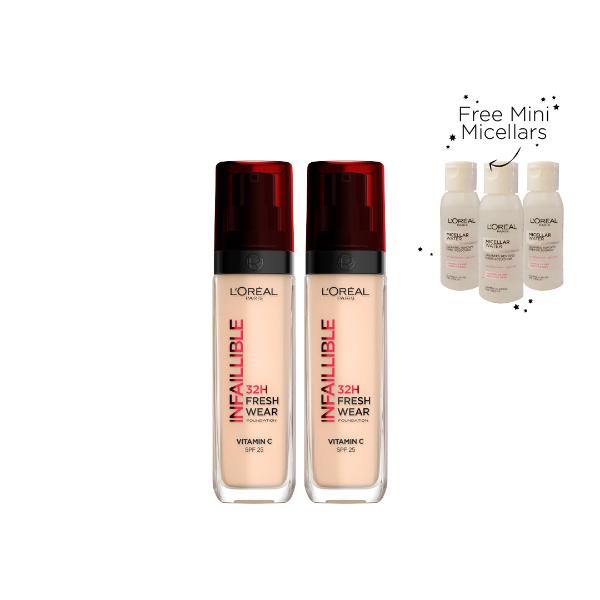 L'Oréal Paris 2x Infaillible Liquid Foundation + FREE Micellar Waters At 20% OFF | Loolia Closet