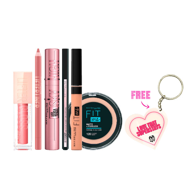 Maybelline New York Lifter Liner 003 + Lip Gloss + Sky High + Hyper Easy + Fit Me Powder + Concealer +  FREE Keychain At 30% OFF | Loolia Closet