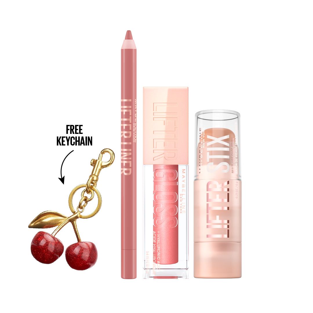 Maybelline lifter bundle face stick lip liner lip gloss with hyaluronic acid free cherry keychain