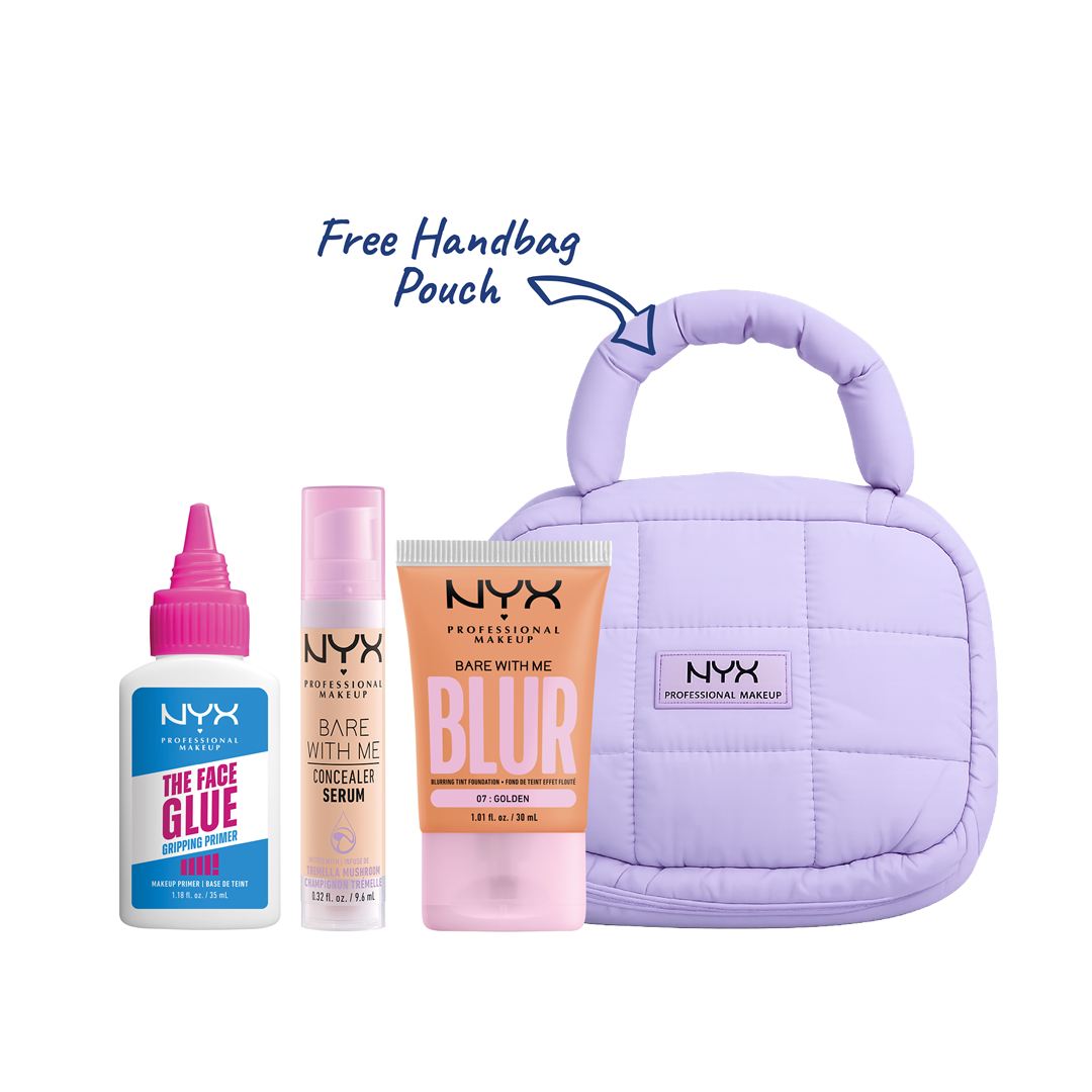 NYX Face Glue primer Bare With Me foundation concealer bundle with free pouch