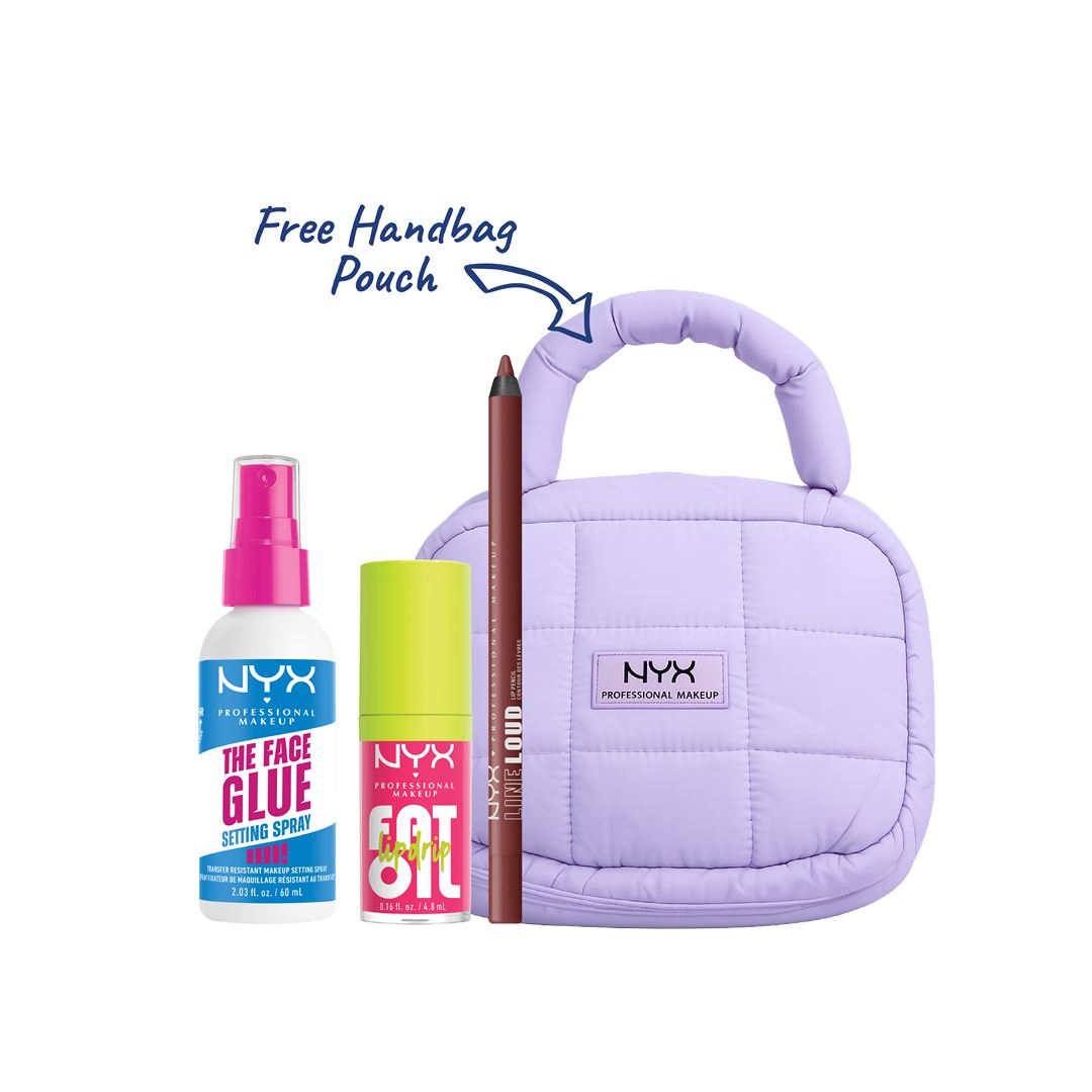 NYX lip oil lip liner and setting spray bundle with free handbag pouch