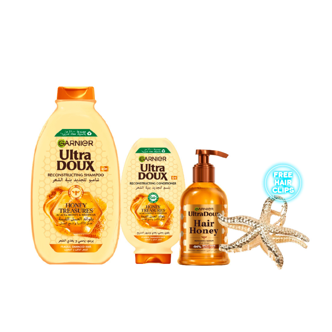 Ultra Doux Honey Treasures Shampoo + Conditioner + Serum + FREE BF Hair Clip At 20% OFF