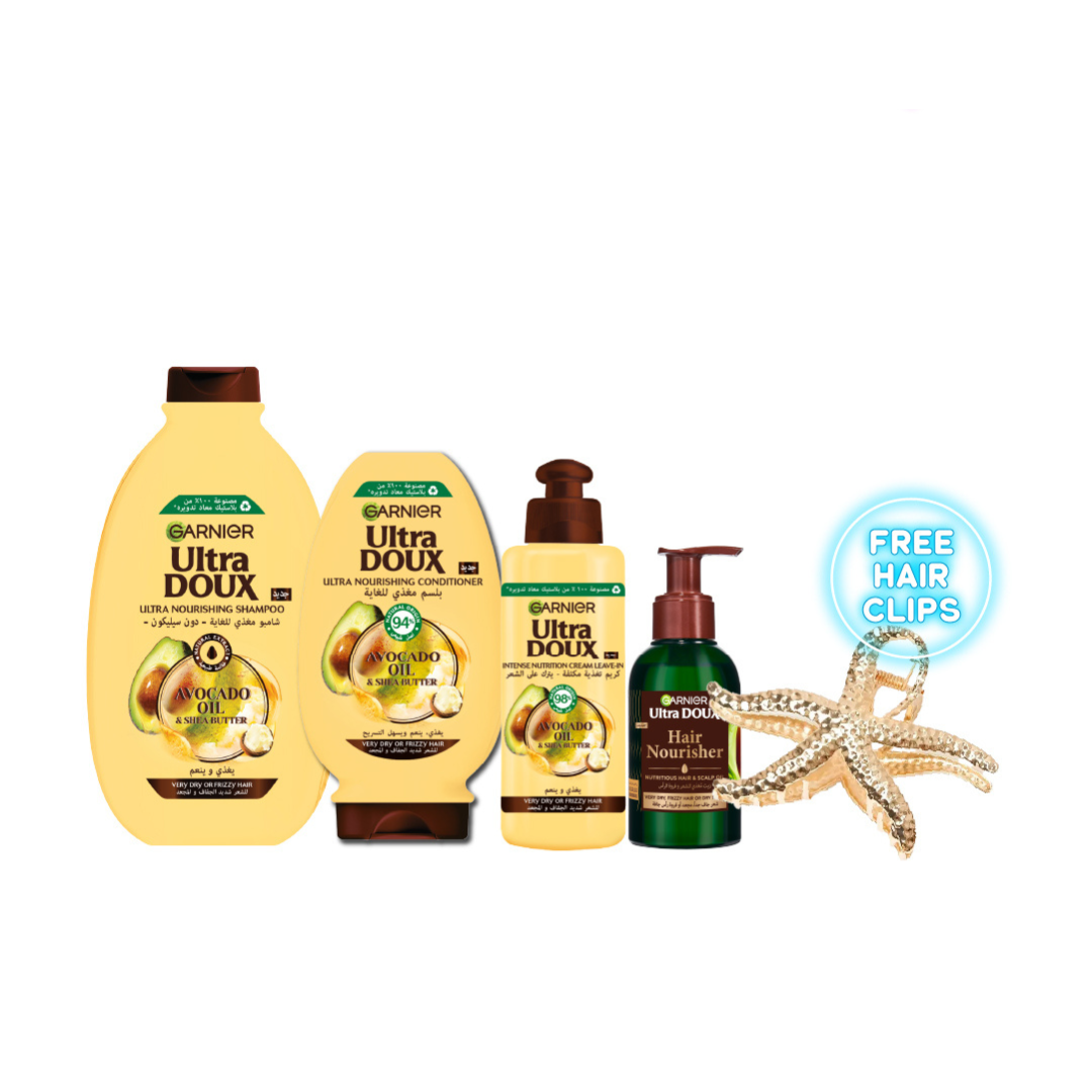 Ultra Doux Pure Avocado Shampoo 400 ML + Conditioner 200 ML + Shea Butter Leave In + Oil 115 ML + FREE BF Hair Clip At  15% OFF