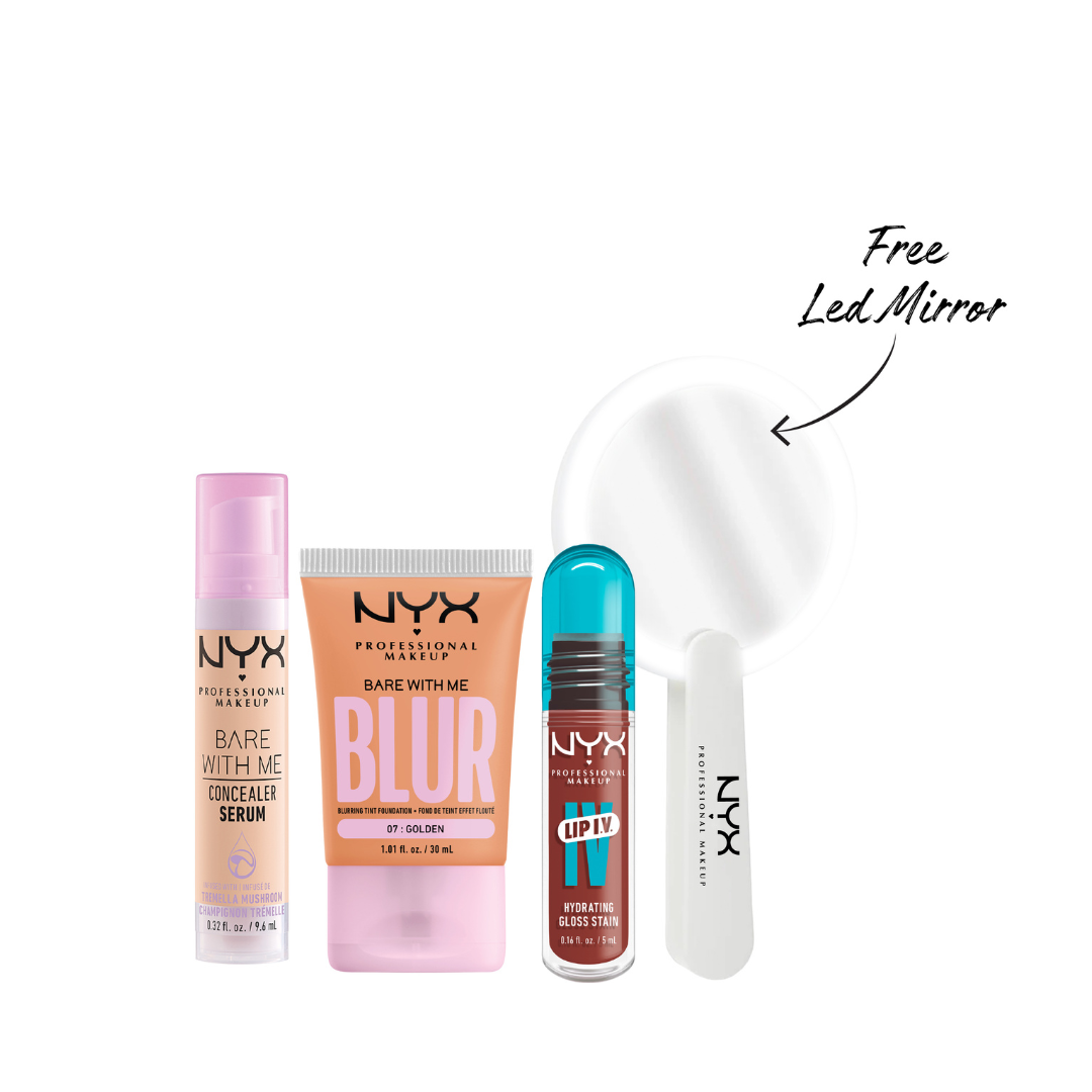 Lip IV Hydrating Gloss Stain + Bare With Me Concealer + Bare with Me Blur Tint Foundation + FREE Led Mirror