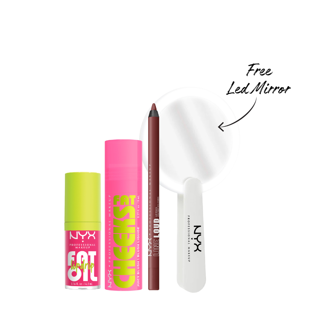 Fat Cheeks Juicy Blush + Fat Oil Lip Drip + Line Loud Lip Liner Pencil + FREE Led Mirror