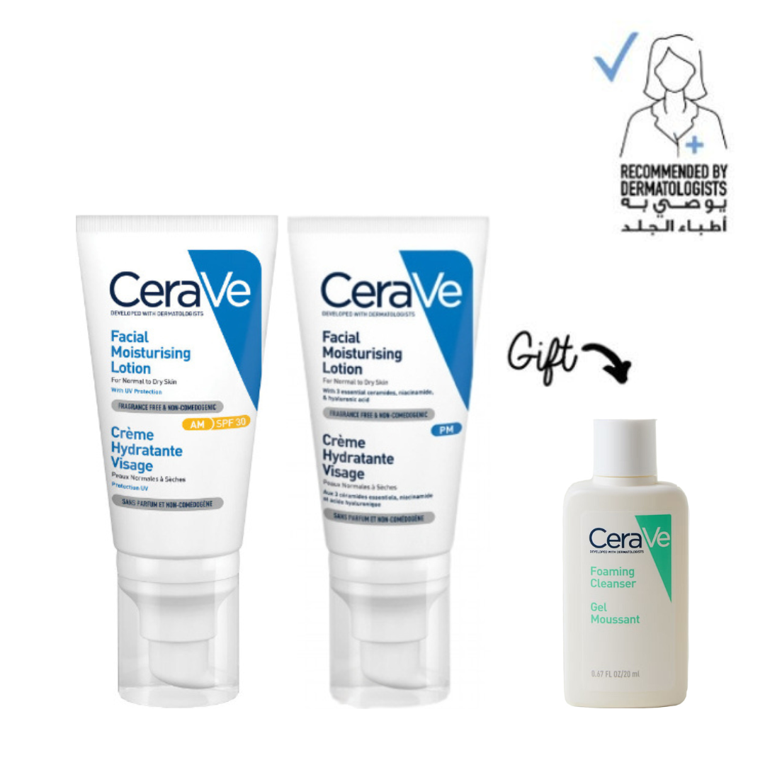 AM Facial Moisturizing Lotion SPF30 + PM Lotion Night Cream + FREE Foaming Cleanser TS