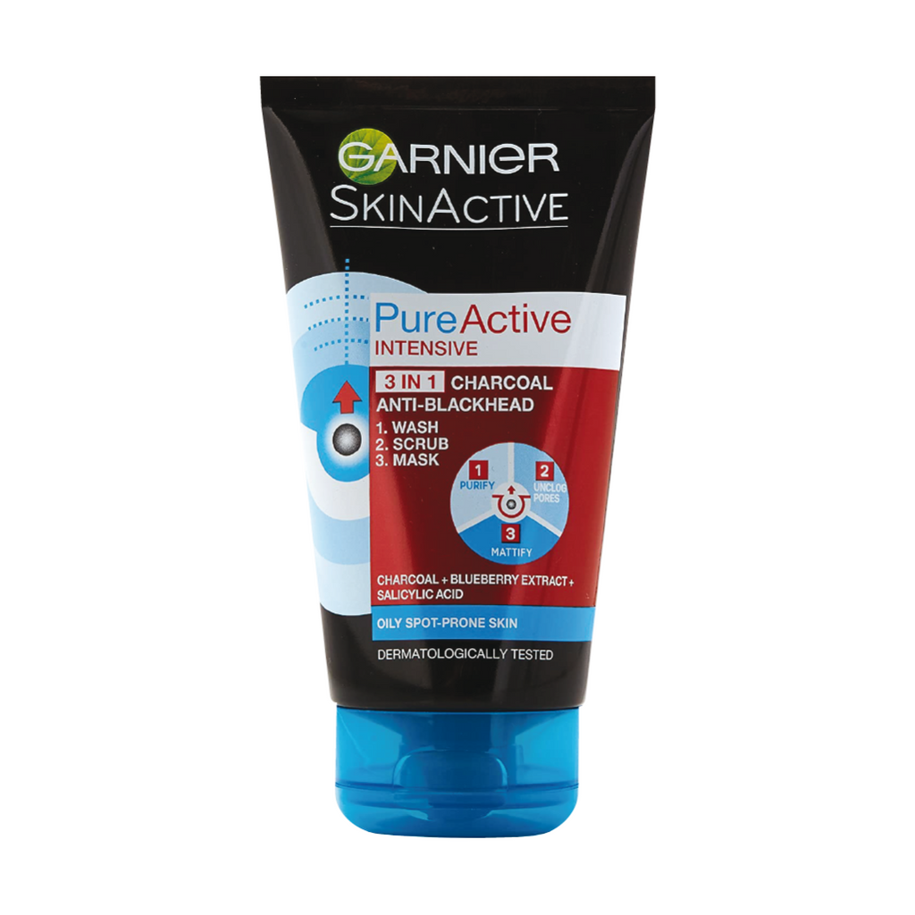 Garnier Pure Active 3-in-1 Charcoal Wash, Scrub and Mask | Loolia Closet