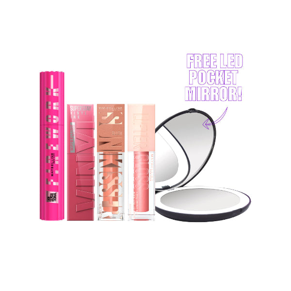 Maybelline New York Vinyl Ink Lipstick + Lip Gloss + Sunkisser + Firework Mascara + FREE Mirror At 25% OFF | Loolia Closet