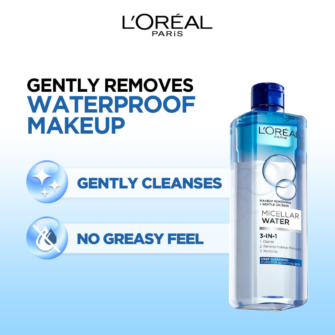 L’Oréal bi phase micellar water 400ml waterproof makeup remover for sensitive skin