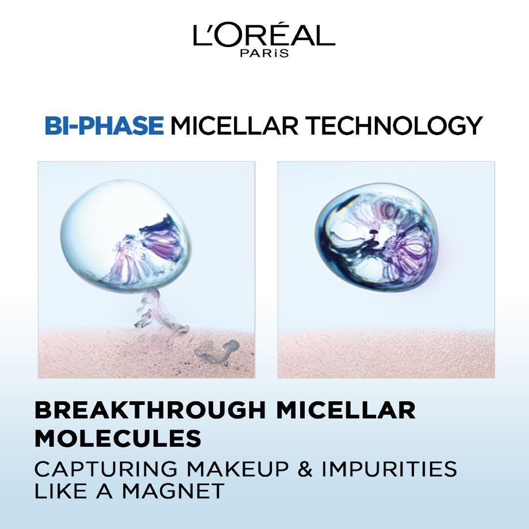L’Oréal bi phase micellar water 400ml waterproof makeup remover for sensitive skin