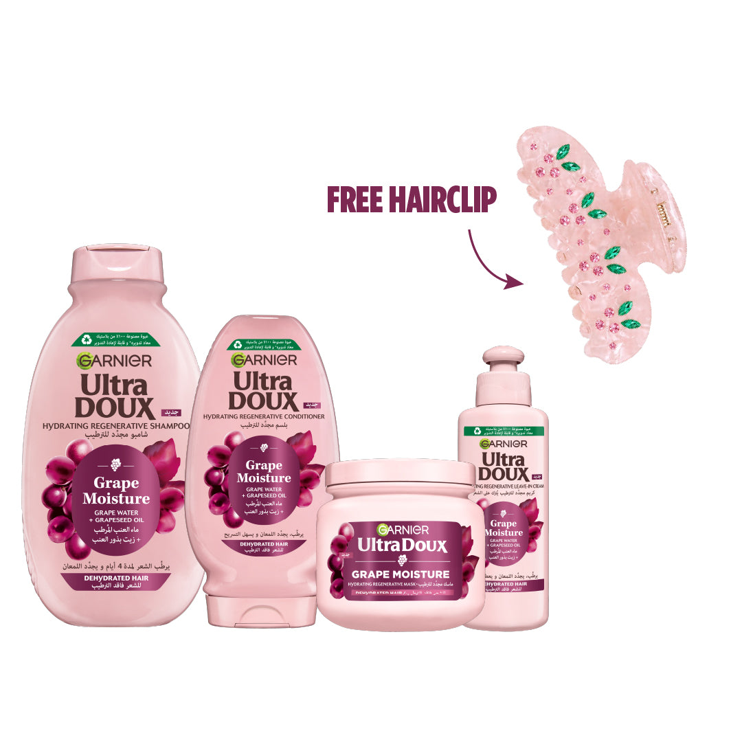 Ultra Doux Grape Shampoo + Conditioner + Leave-In + Mask + FREE Hairclip