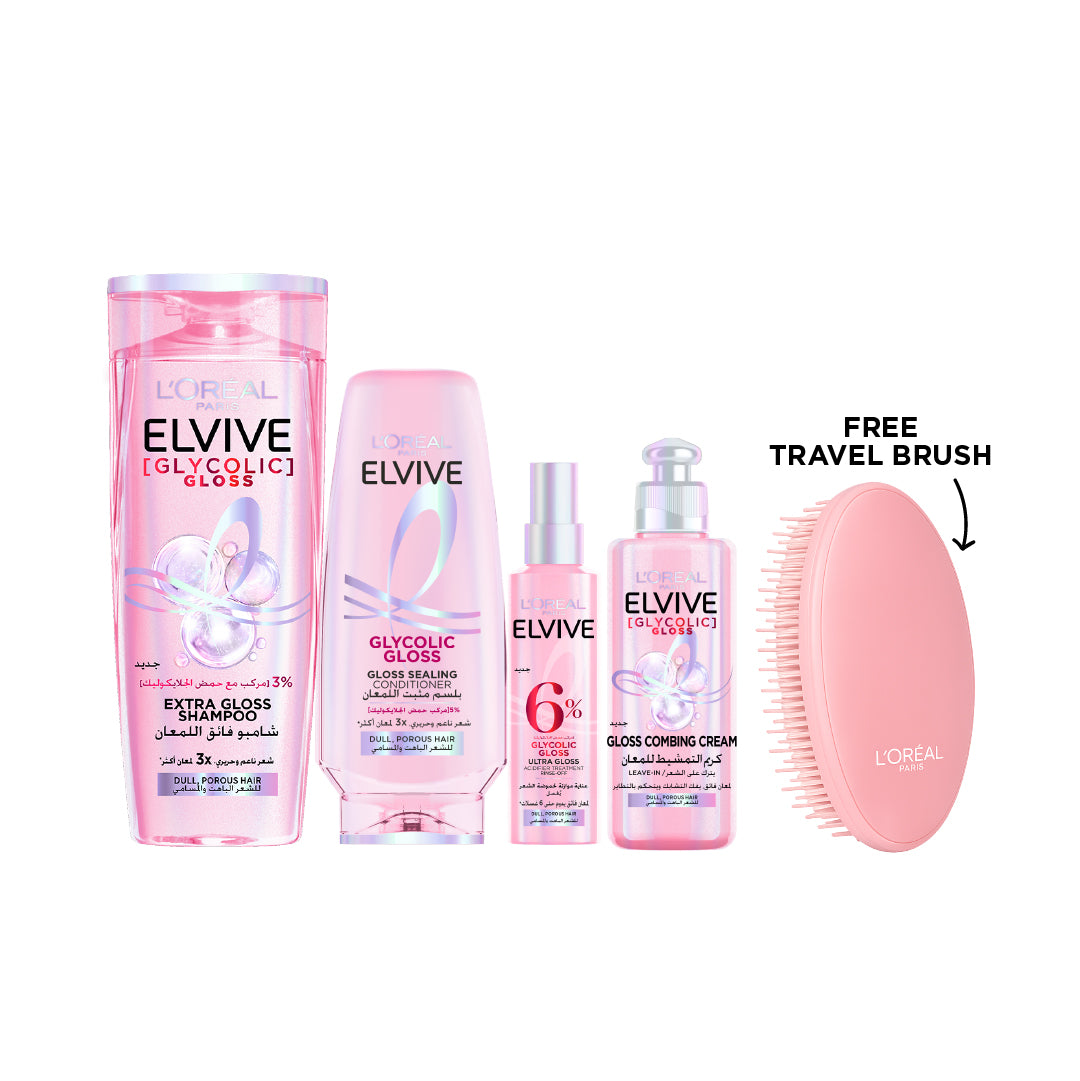 Glycolic Gloss Shampoo + Conditioner + Acidifier + Leave-in + FREE Travel Brush At 20% OFF