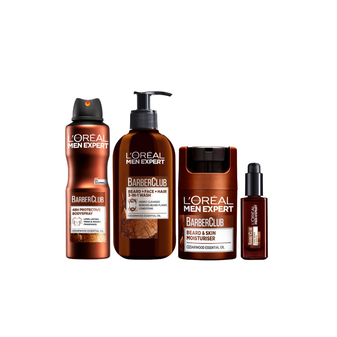 Men Expert Full Barber Club Routine: Spray + Wash + Moisturizer + Beard Oil At 30% OFF