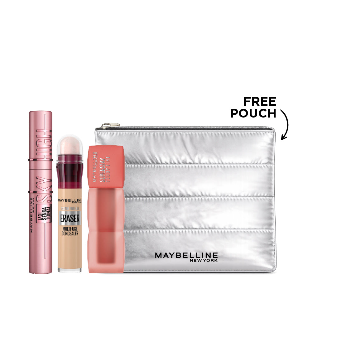 Sky High Mascara + Instant Age Rewind Concealer + Teddy Tint Liquid Lip Tint + FREE Pouch At 25% OFF