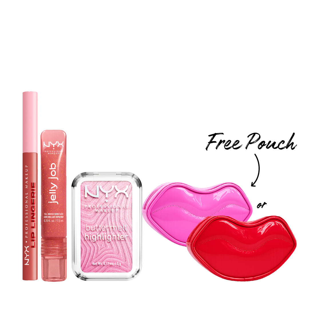 Lingerie Lip Liner + Jelly Job Gloss + Buttermelt Highlighter + FREE Pouch
