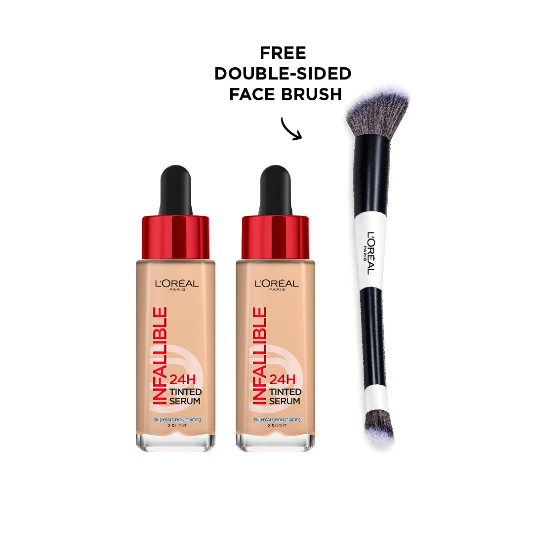 2x Infallible 24H Tinted Serum + FREE Double-Sided Face Brush At 20% OFF