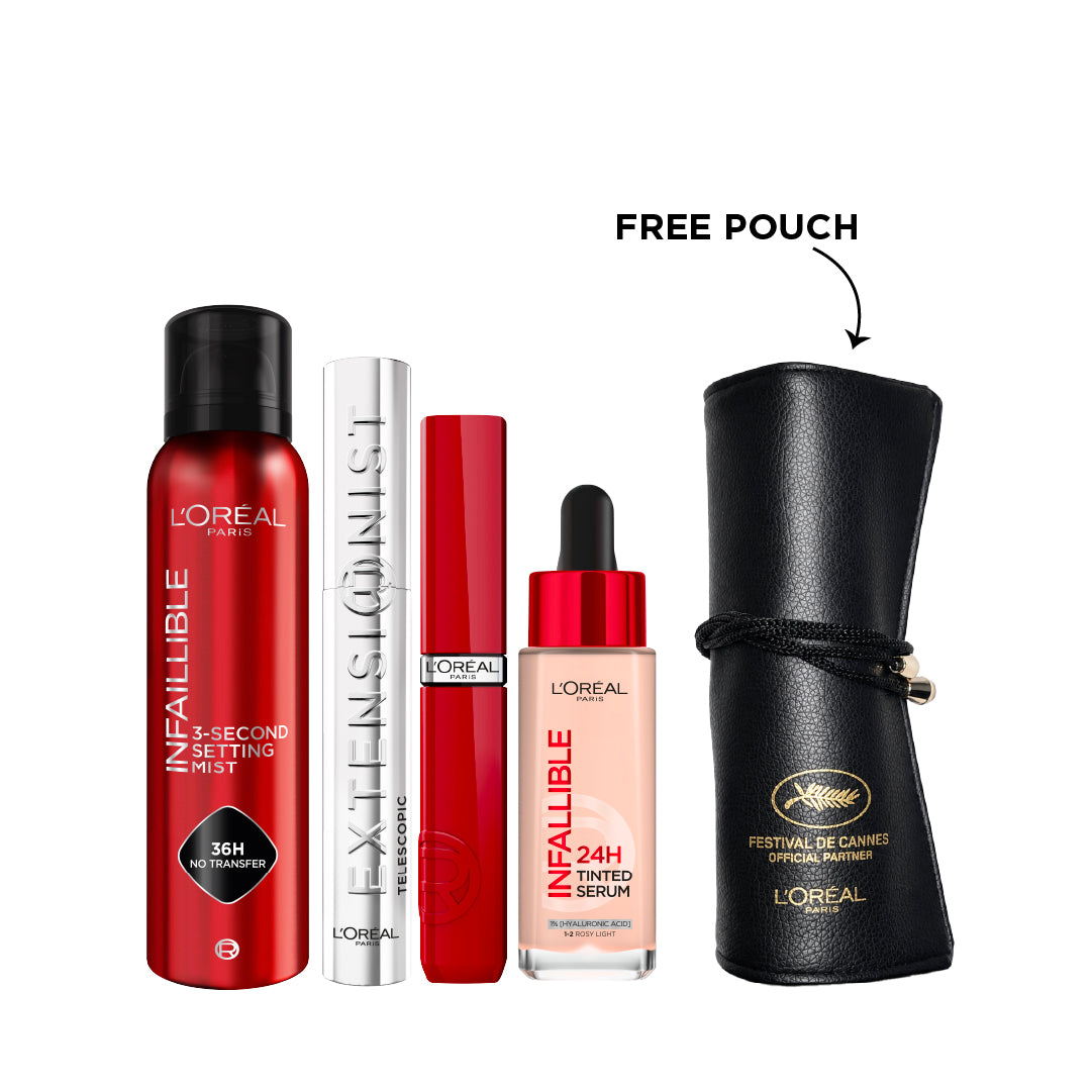 Infaillible Setting Mist Spray + Telescopic Extensionist Mascara + Liquid lipstick + Tinted Serum +FREE Pouch At 25% OFF