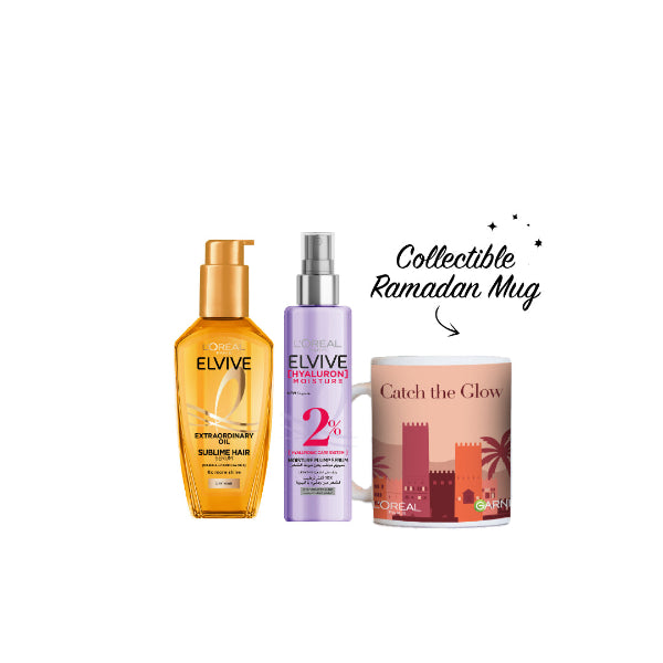 L'Oréal Paris Elvive Extraordinary Oil 100 ML + Hyaluron Expert Serum + FREE Sunset Mug At 20% OFF | Loolia Closet