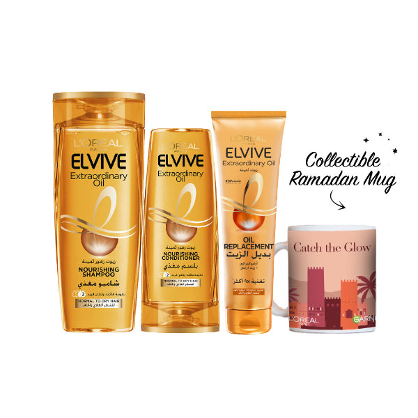 L'Oréal Paris Elvive Extraordinary Shampoo 400 ML + Conditioner 200 ML + Leave-in + FREE Sunset Mug At 20% OFF | Loolia Closet
